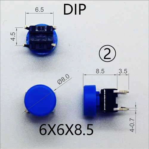 Botão de tato momentâneo com tampa, Interruptor de teclas táticas, Mini botão, DIP ou SMT de 4Pin, 6x6mm, H = 8.5mm, 8.5mm, 9.8mm, 10 conjuntos