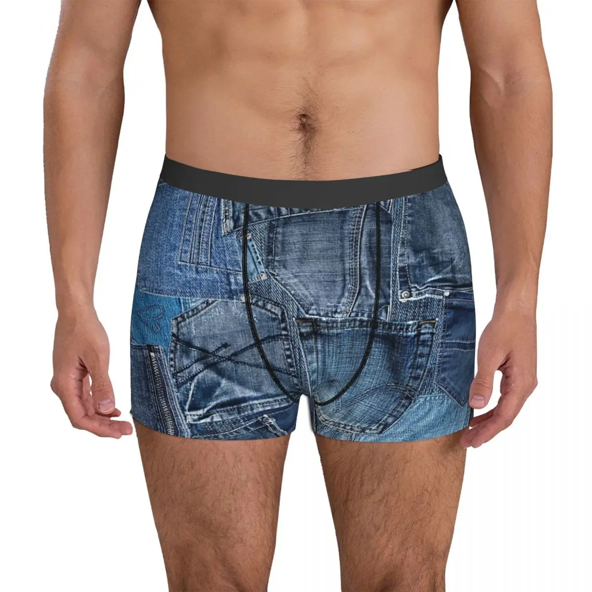 Blue Denim Jeans Pocket Patchwork Underpants Breathbale Panties Male Underwear Print Shorts Boxer Briefs