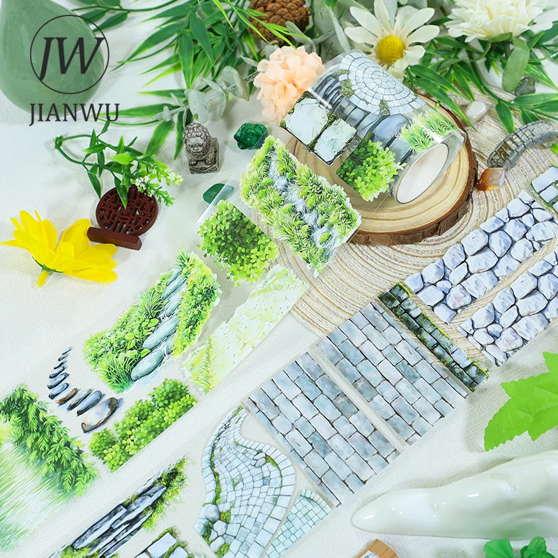 JIANWU 70mm*200cm Vintage Bluestone Bricks Plant Landscape Material Collage Scrapbook PET Tape Creative DIY Journal Stationery view 3