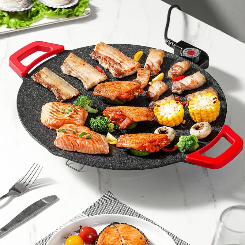 Electric Indoor Nonstick Grill Griddle Korean Style Electric Baking Tray Fast Heat Up Ideal Low Fat Meals