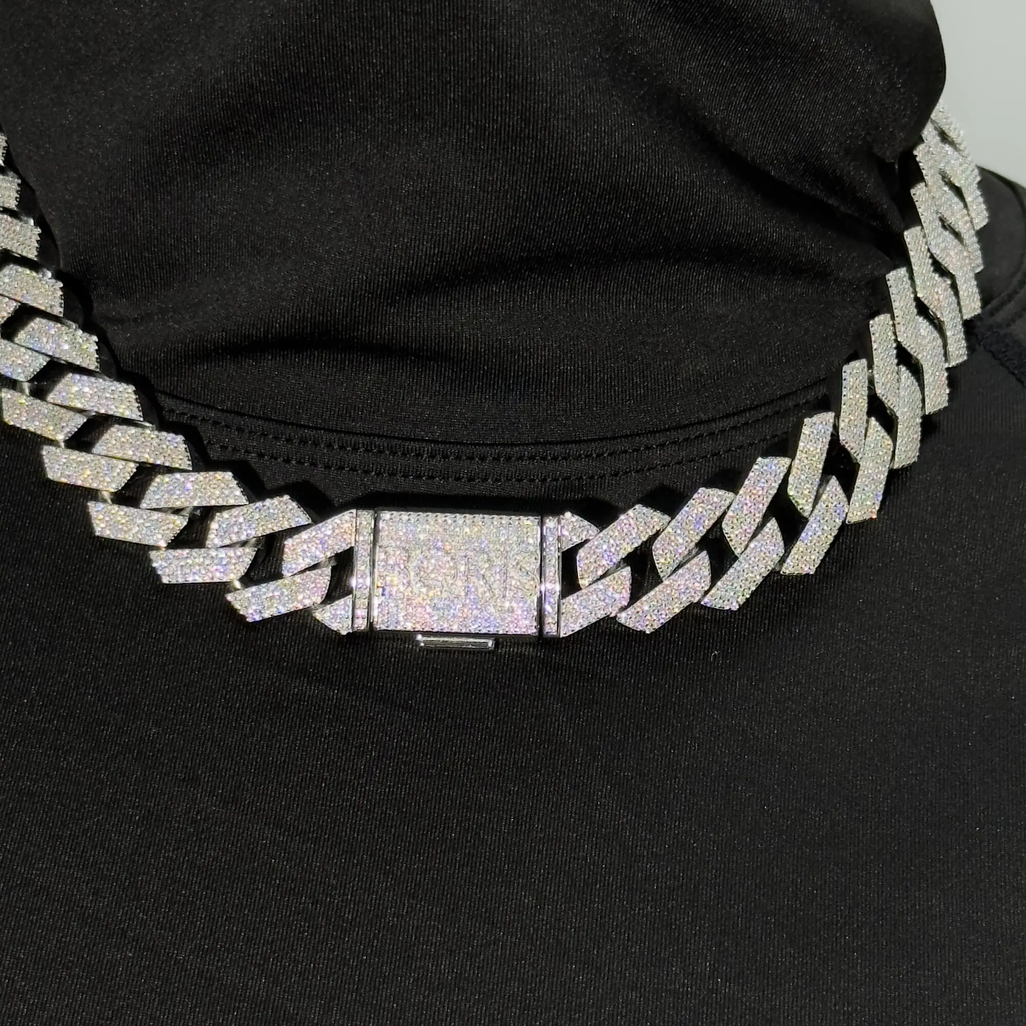 Hip-hop Style Real Moissanite Diamond Miami Cuban Link Chain 18mm 10K White Gold Necklace