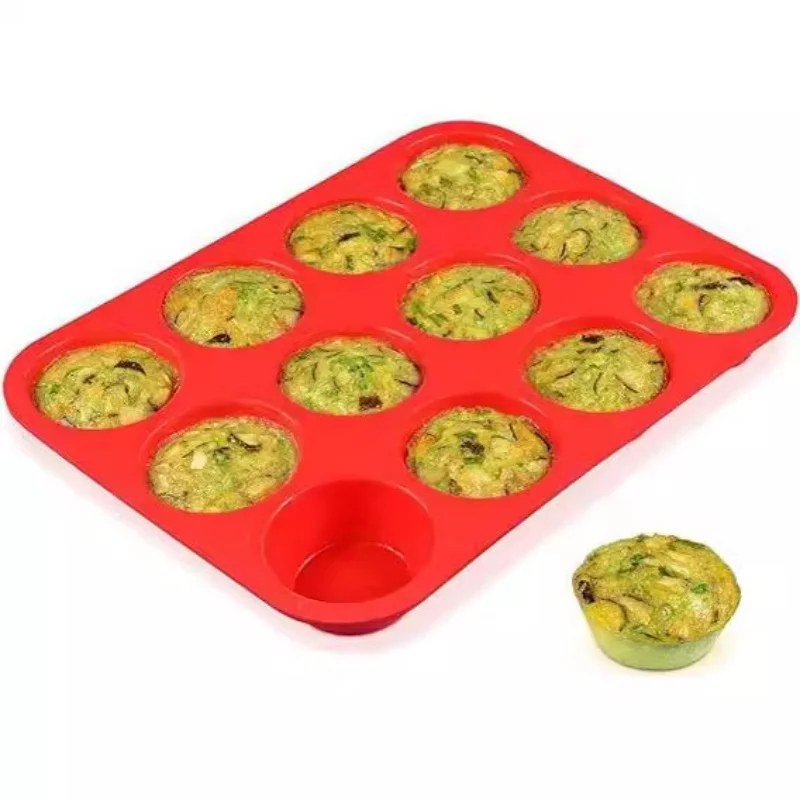 Silicone Muffin Pan 12 Holes Cupcake Non-Stick Silicone Baking Pan Making Cakes Tart Bread Molds BPA Free Dishwasher Safe Mould