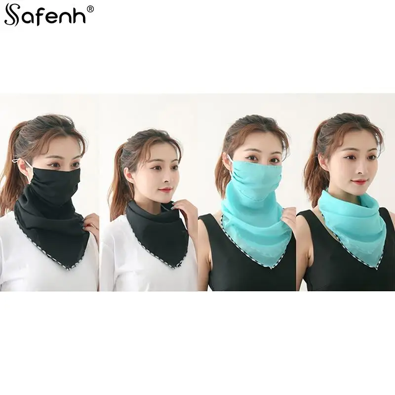 Fashion Women\'s Large Neck Protector Riding Scarf Sun Protection Silk Scarf Summer Outdoor Hanging Ear Cycling Mask Sunshade