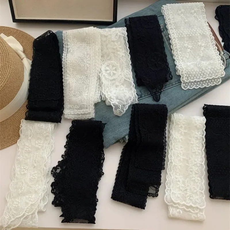 New Black White Long Lace Flower Embroidery Scarf Multifunctional Hair Tie Waist Belt Flowing Ribbon Women Premium Breathable view 2