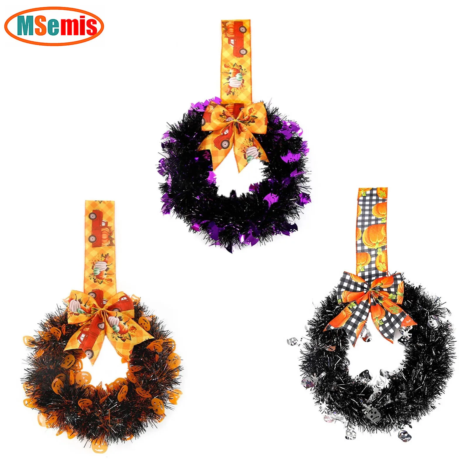 

Halloween Metallic Garland with Bowknot Party Hanging Decoration Theme Party Wreath Door Wall Fireplace Mantel Ornament