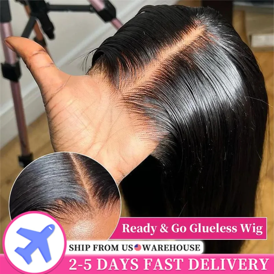 Pre Cut No Glue 6x4 Bone Straight Glueless Wig Human Hair Ready To Wear Brazilian Lace Front Closure Wigs For Women Preplucked