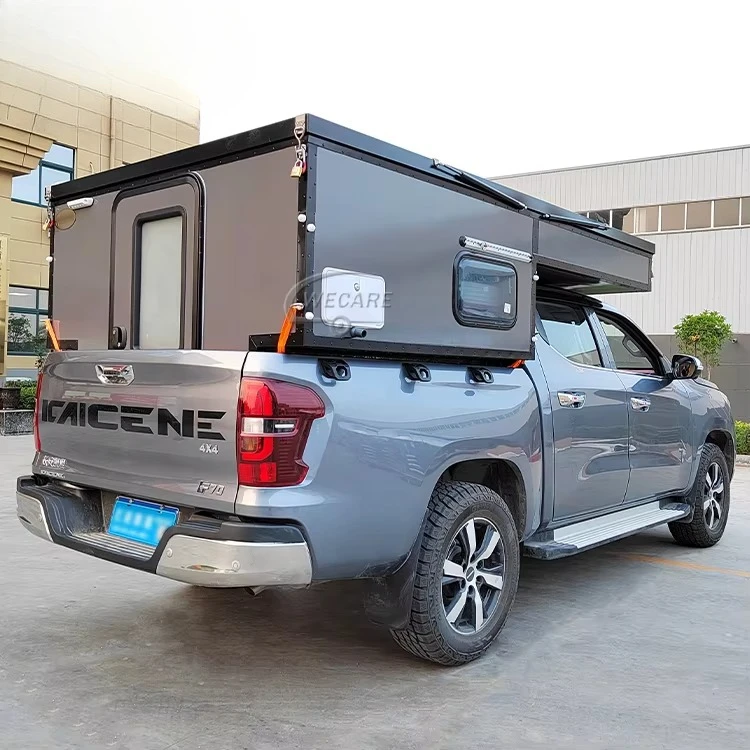 Flat panel pop-up truck bed using small light luxury pickup RV camper land slide