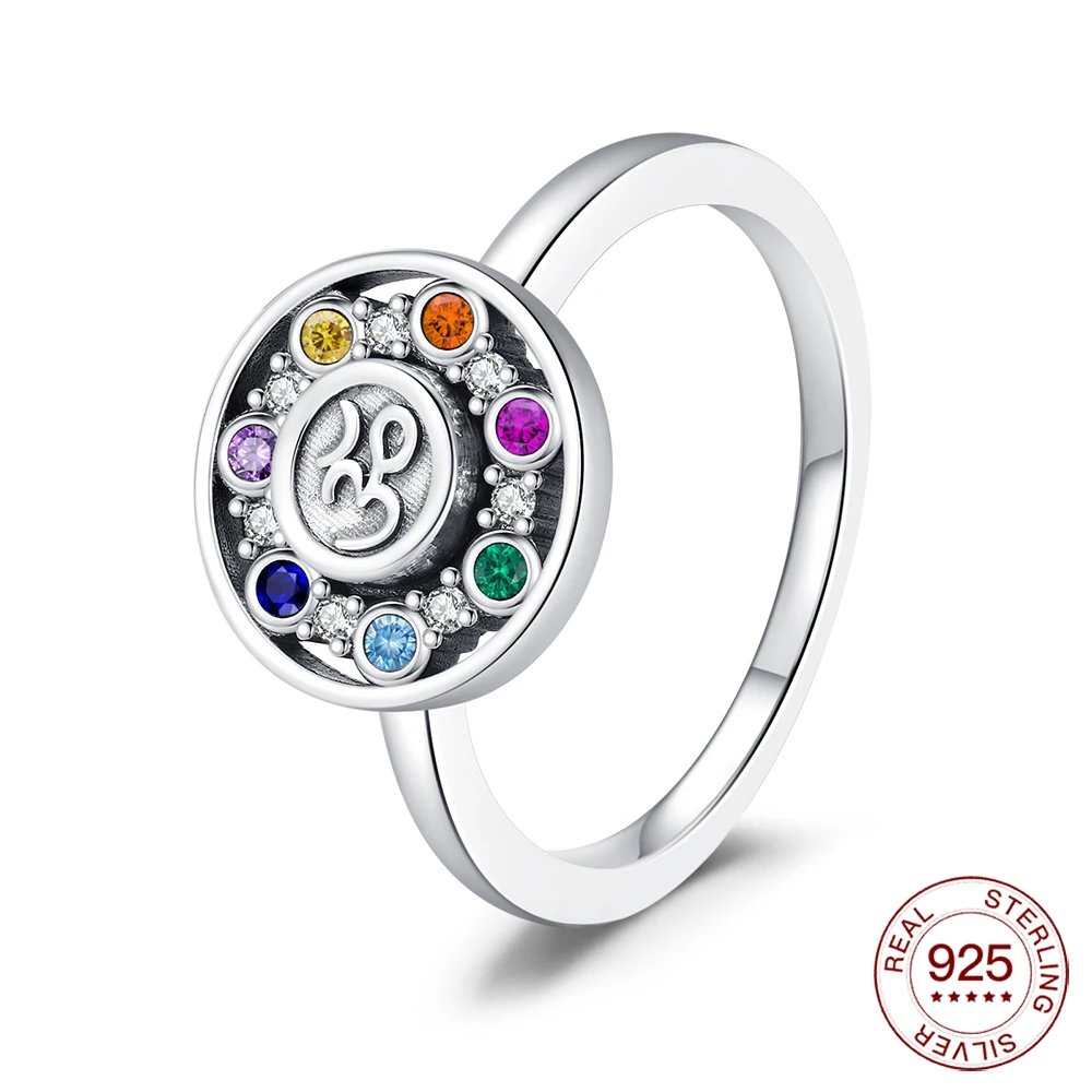 Original rotativo yoga sete cores chakra anel s925 anéis de prata esterlina moda jóias presente romântico para mulher anel fino