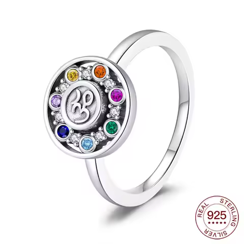 Original Rotatable Yoga Seven Color Chakra Ring S925 Sterling Silver Rings Fashion Jewelry Romantic Gift For Woman Fine Ring