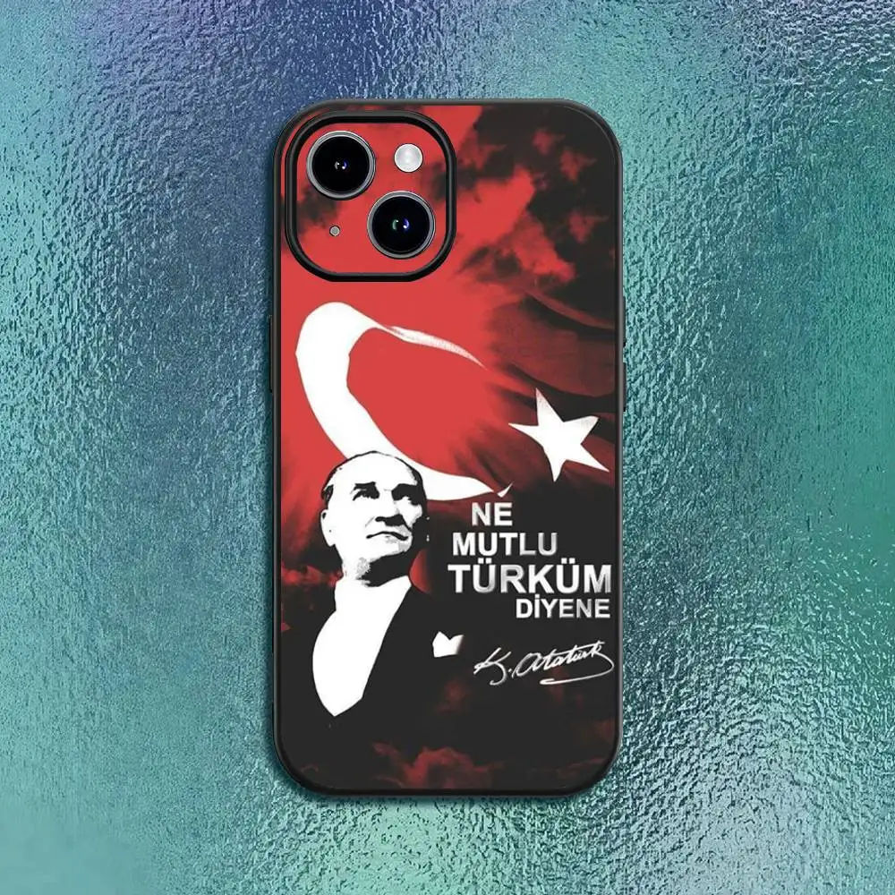 M-Mustafa Kemal A-Ataturk حافظة هاتف مميزة لهاتف آيفون 11 12 13 14 15 16Pro Max Plus غلاف ناعم أسود كلاسيكي