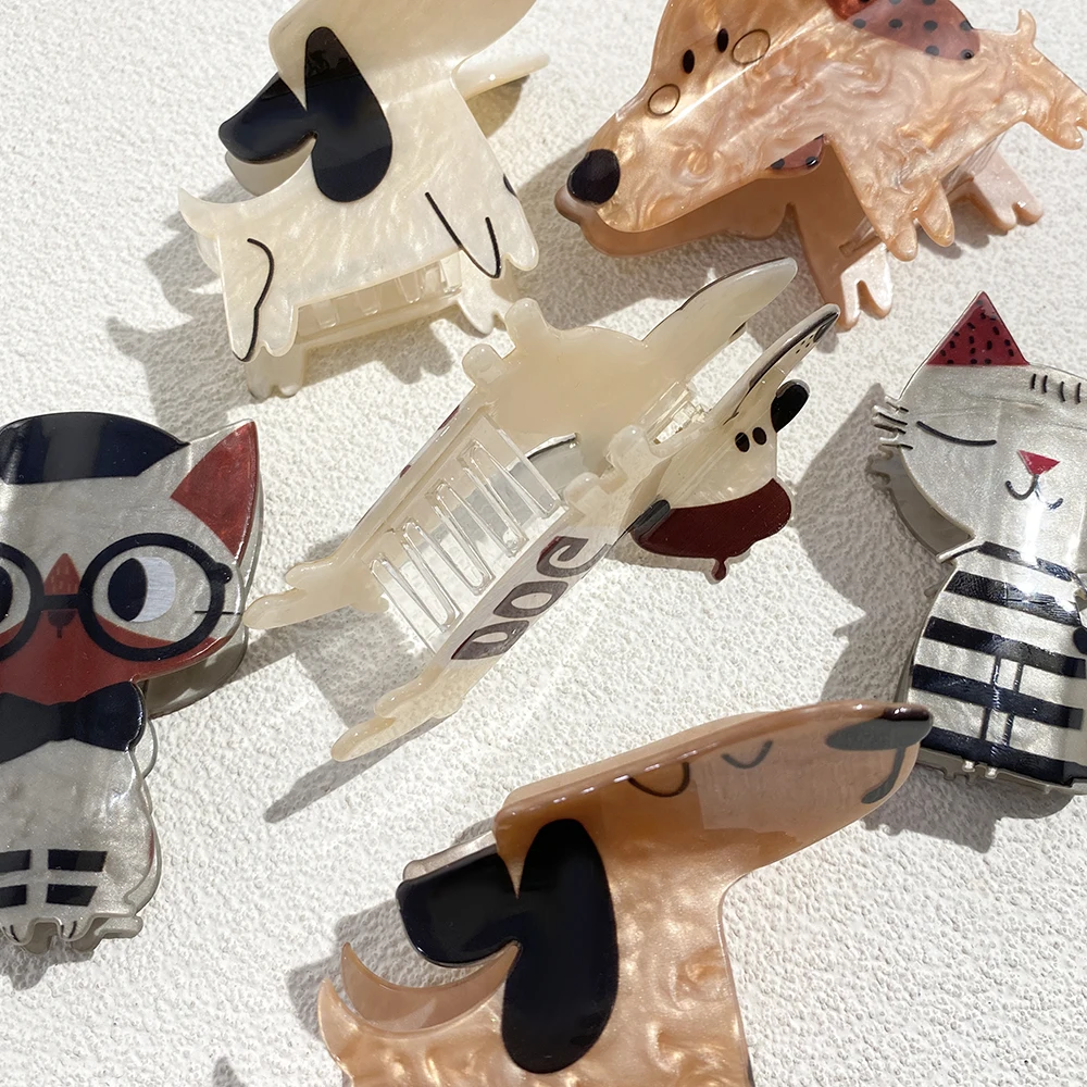 AENSOA Little Cat Dog Hair Accessories Women's Headdress Cartoon Animal Simple Side Bangs Claw Clips High Ponytail Fixed Hairpin