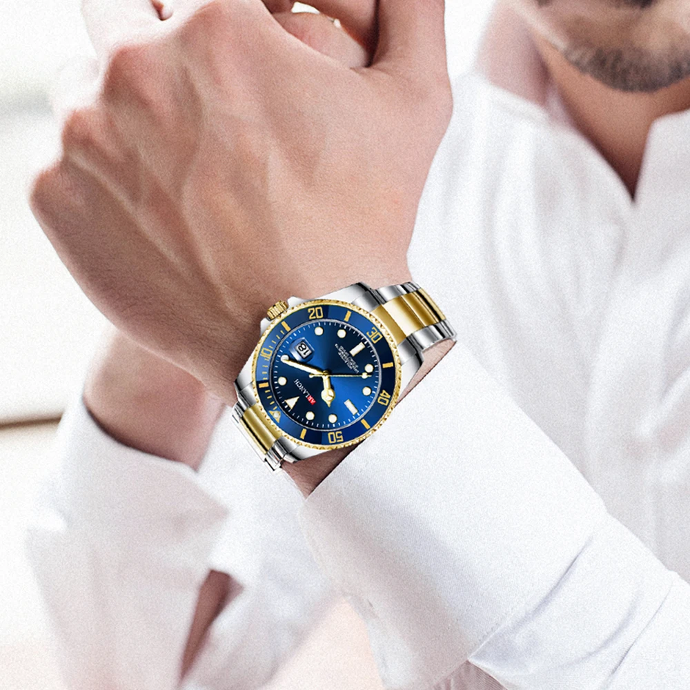 Business Men\'s Watch 2023 Fashion Trend Stainless Steel Green Ghost Diver Series Blue Gradual Gold Classic Men\'s Quartz Watches