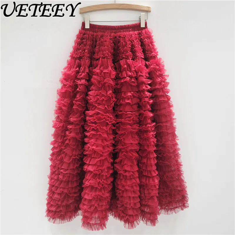 

2025 Autumn New Heavy Craft Multi-layer Cake Puffy Skirt Super Fairy Princess Long Skirts Loose Oversized Mesh Skirt for Women