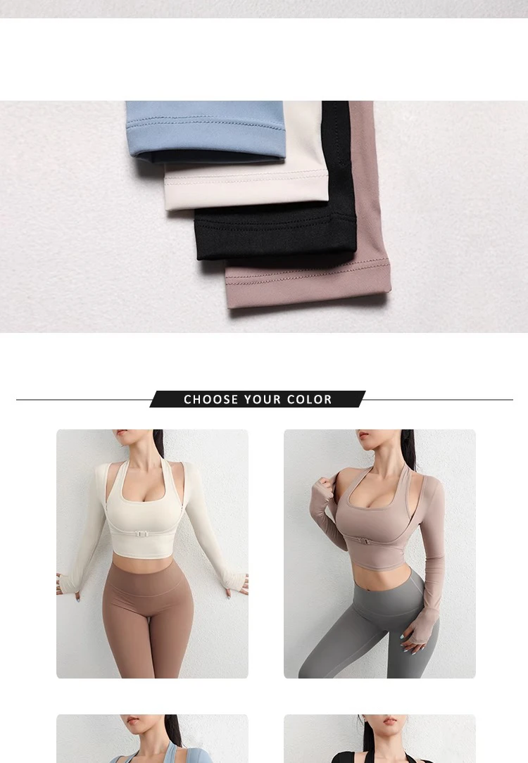 Herbst Sport Damen Oberteile Modische Langarm-Trainings-Tops mit Daumenlöchern Fitness Crop Yoga-Top – Detail 5