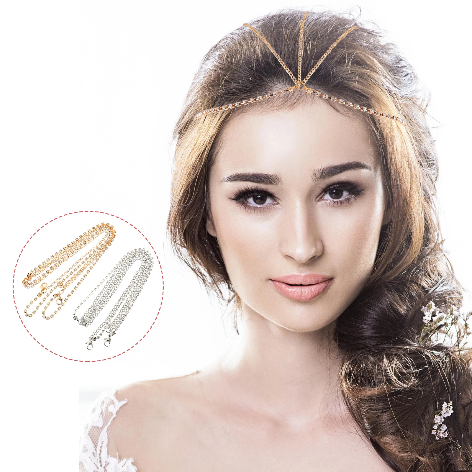 

4pcs Alloy Tassel Hair Accessories Rhinestone Head Chain Bridal Band Prom Women Wedding Shiny Elegant Hair Tool