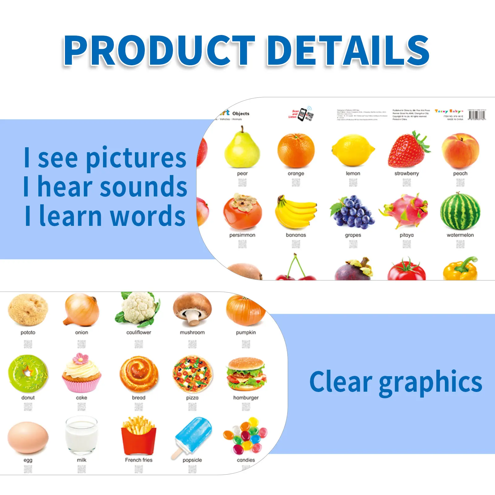 Oversized Crianças Poster Display, Wall Chart, Enlightenment Enhance Cognição das Crianças, Versão em Inglês