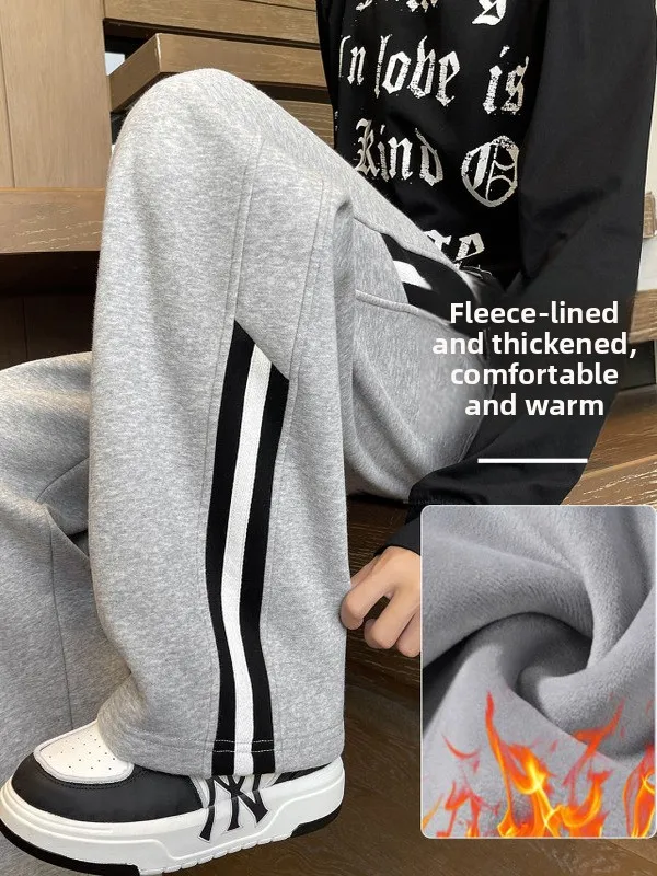 

Men's Fce Lined Thiened Fce Autumn Winter Sports Pants Long Casual Loose Fit Student Sweatpants Cotton Trousers
