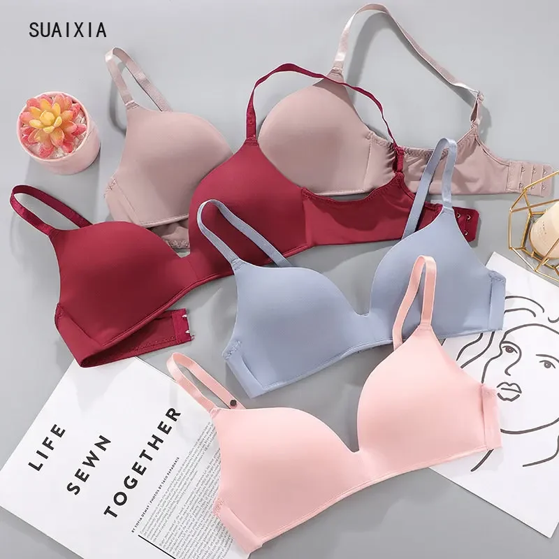 Sutiã sem fio sem costura para mulheres, roupa íntima sexy push up para meninas, sutiãs finos respiráveis, 12 cores