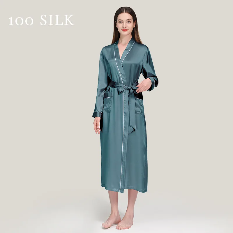 Birdtree 22 Momme 100%Pure Mulberry Silk Long Robe for Women Silky Sleepwear Ladies Elegant Nightgown Natural Pajamas P3D047QM