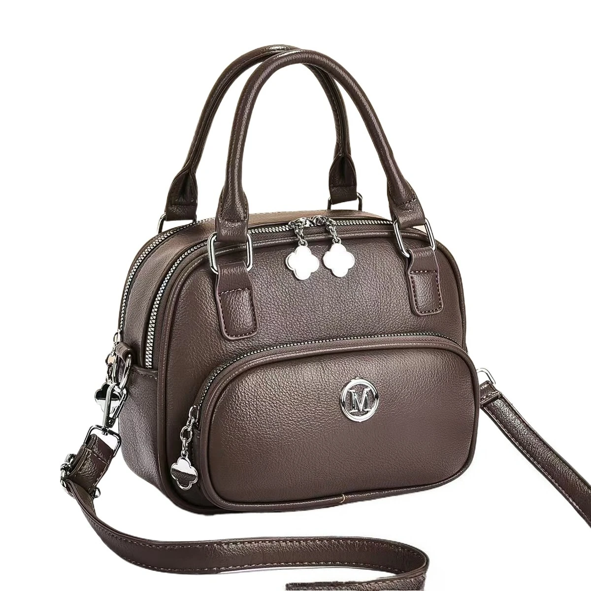 

Women's Fashionable and Versatile PU Leather Small Round Tote Bag, Shopping Bag, Coin Purse, Mom's Small Bag