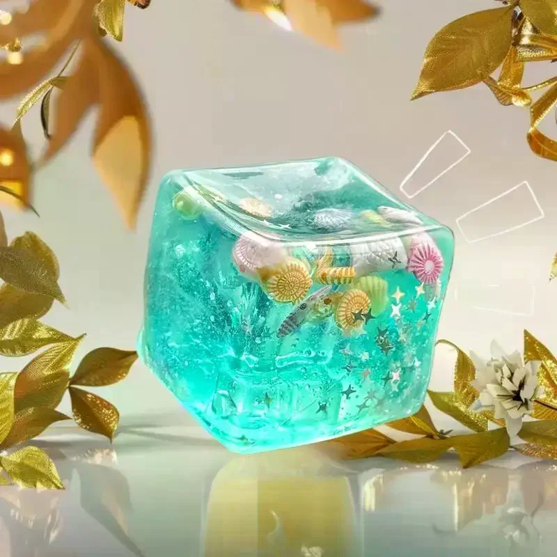 ของเล่นลูกบาศก์สัมผัสสีน้ำทะเลโดย Taba, 1 ชิ้น ลูกบอลบีบคลายเครียดแบบช้า, ของขวัญเพื่อการผ่อนคลายสำหรับเด็กและผู้ใหญ่