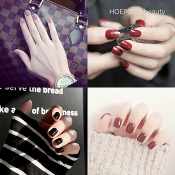 Curto redondo caixão unhas falsas Set, cor sólida, sem costura, acrílico imprensa na ponta do prego, ferramentas removíveis, ferramentas acabadas, 24pcs