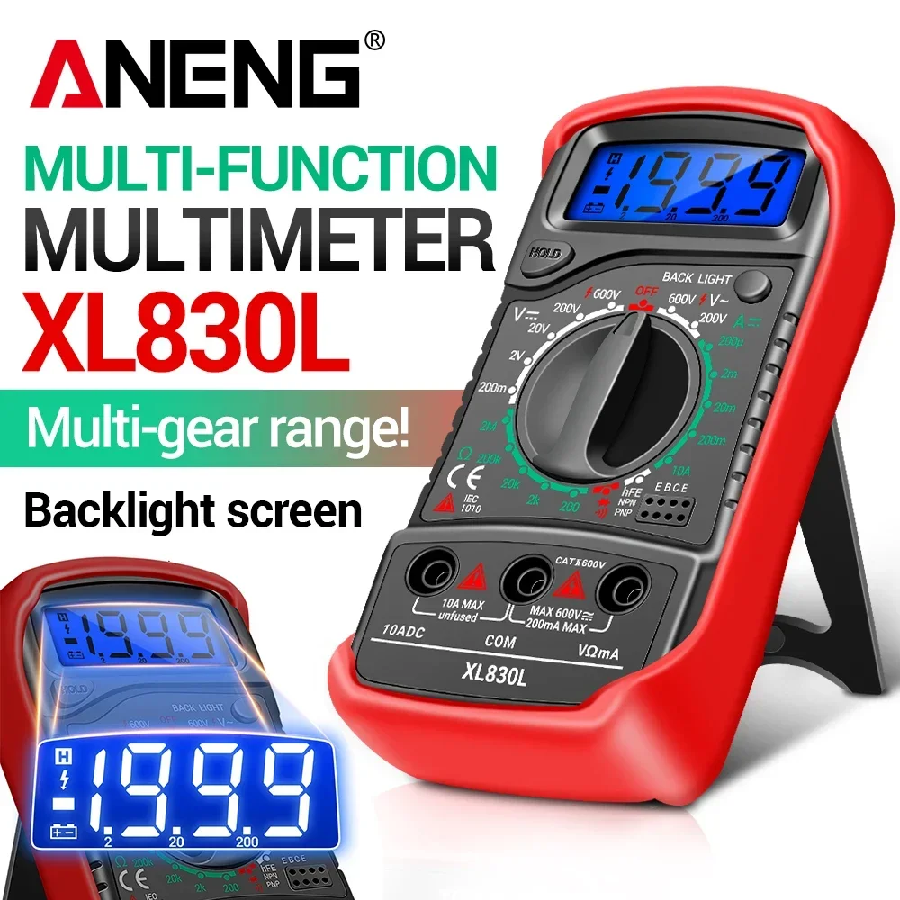 มัลติมิเตอร์ดิจิตอล ANENG XL830L วัดแรงดันไฟฟ้า AC/DC 600V กระแสไฟฟ้ากระแสตรง เครื่องวัดความต้านทาน หน้าจอ LCD พร้อมไฟแบ็คไลท์ แบบพกพา เครื่องมือทดสอบโอห์ม