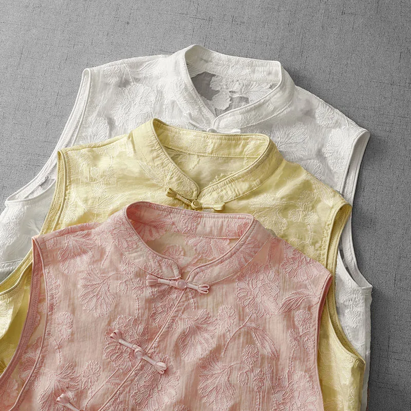 

Новый китайский национальный тренд, улучшенный топ Svel, женский летний новый высококачественный жилет на пуговицах с вышивкой, национальный...