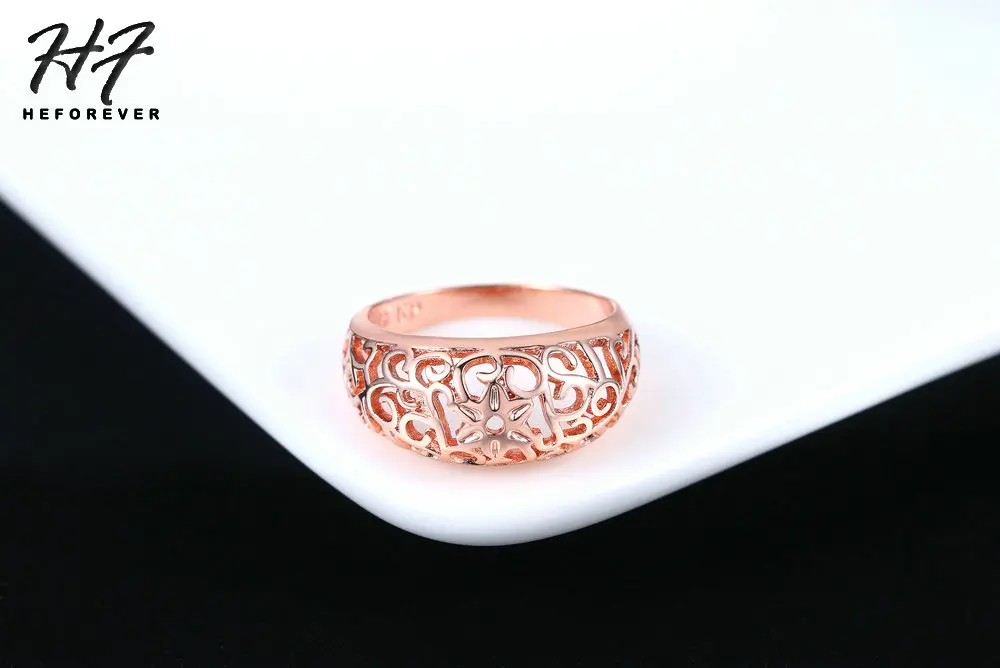 Hochwertiger Blumenring mit Rosenausstanzung in Rosé- und Silberfarbe, Modeschmuck, alle Größen, Bestseller R281, Weihnachtsgeschenk – Detail 5