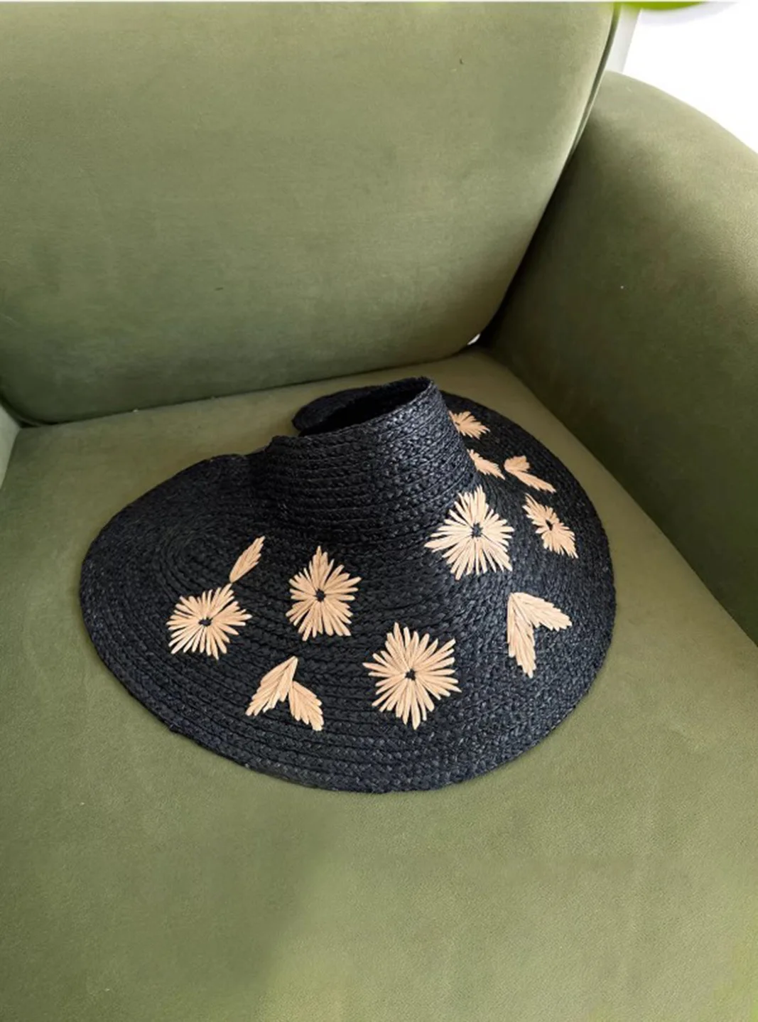 Französische Damen-Raffia-Stroh-Sonnenhüte für Frauen mit Breiter Krempe UV-Schutz Blumenmuster Gehäkelter Outdoor-Urlaubs-Strandhut Gorros – Detail 13