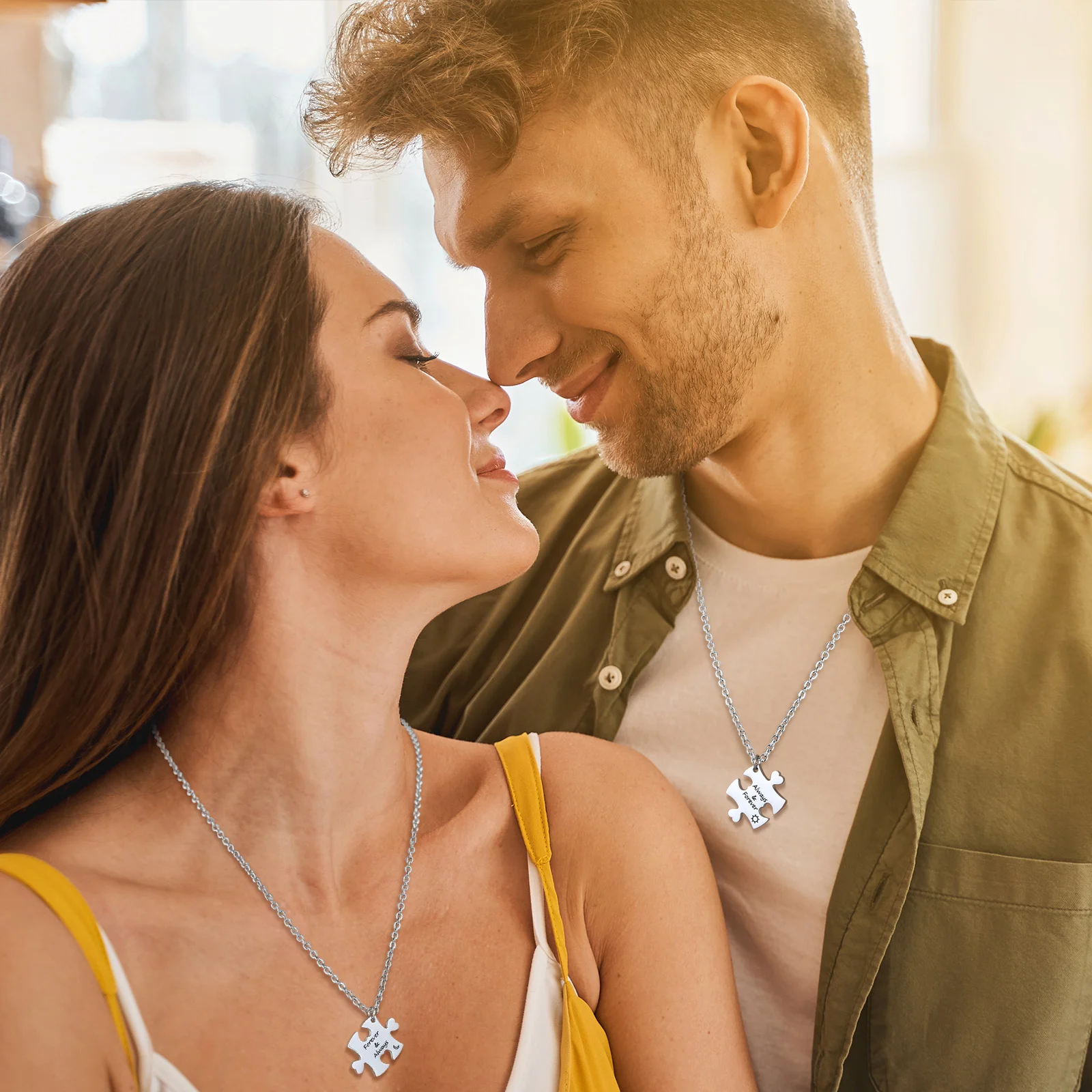 Collar de rompecabezas de acero inoxidable, aceite ahumado de corrosión, collar de rompecabezas en forma de corazón inglés para mujeres, pareja, regalo del Día de San Valentín