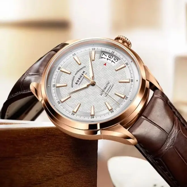 Borman Men Automatic Watch 43.5mm Mechanical Wristwatch 50M Waterproof Sapphire Mirror Grid Dial Luminous Miyota Mov