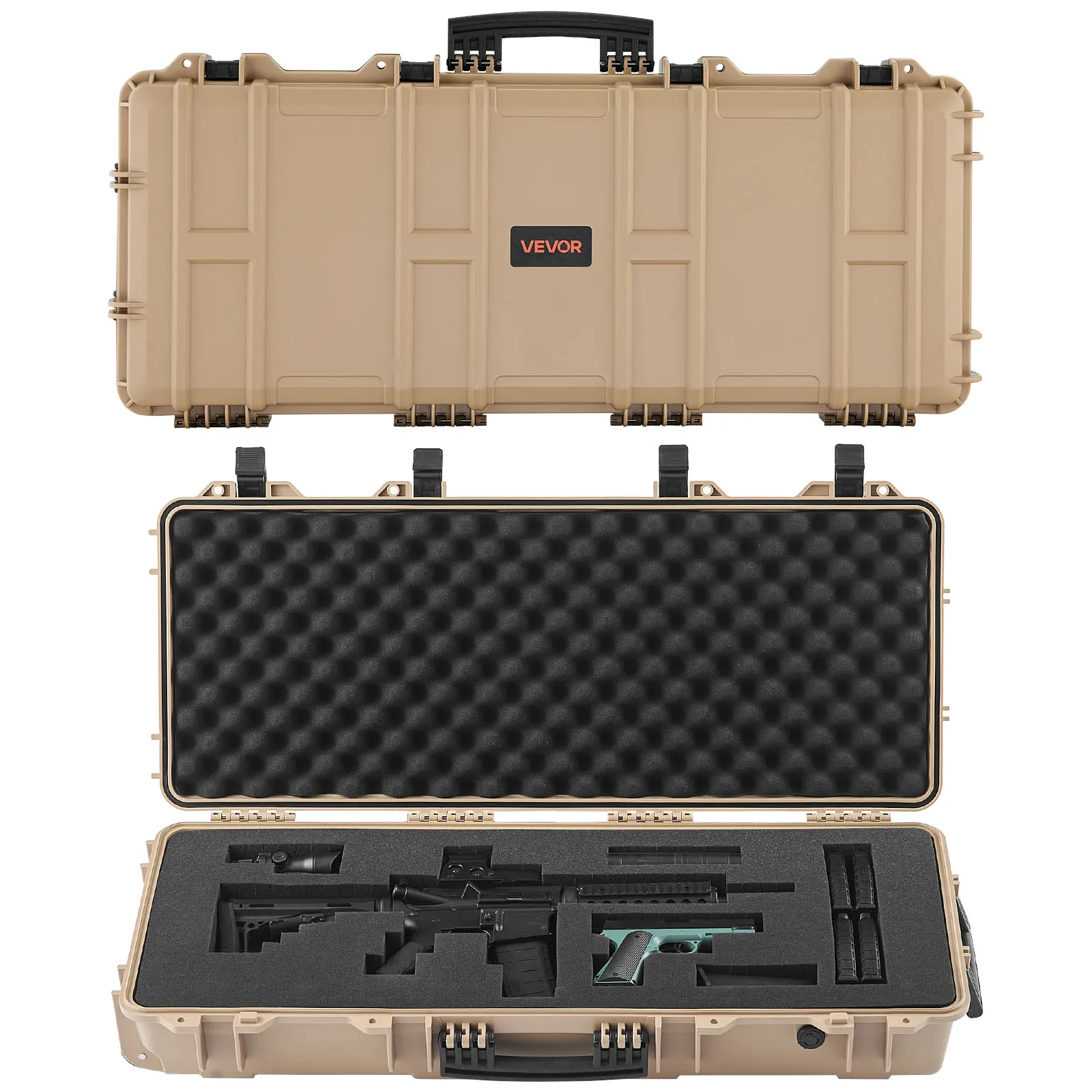 

SucceBuy Hard Rifle Case Lockable Rifle Case w/ Pre-cut Foams & Wheels IP67 Waterproof Pistol Storage Cases for Rifles Shotguns