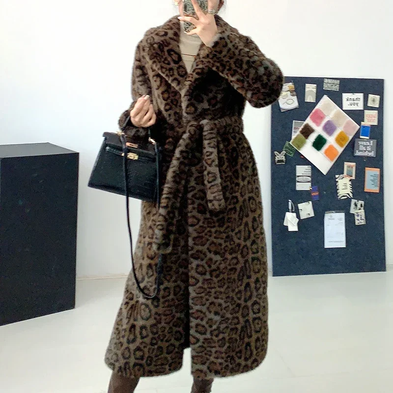 

Зимние женские куртки из искусственного меха с пушистым леопардовым принтом, длинное пальто из искусственного меха, плотная теплая верхняя одежда, уличная одежда больших размеров, пальто
