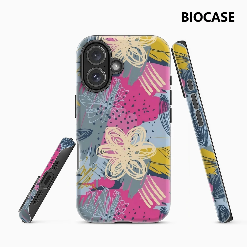 추상적인 꽃무늬 아이폰17 필수템 폰케이스 아이폰 17 16 15 14 13 12 11 프로 맥스 플러스 이중 레이어 백커버