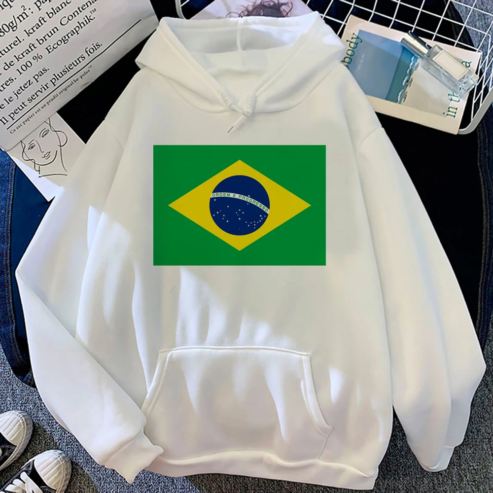 Bandeira feminina do Brasil agasalho com capuz, capuz gráfico feminino, estilo coreano, engraçado, camisa vintage