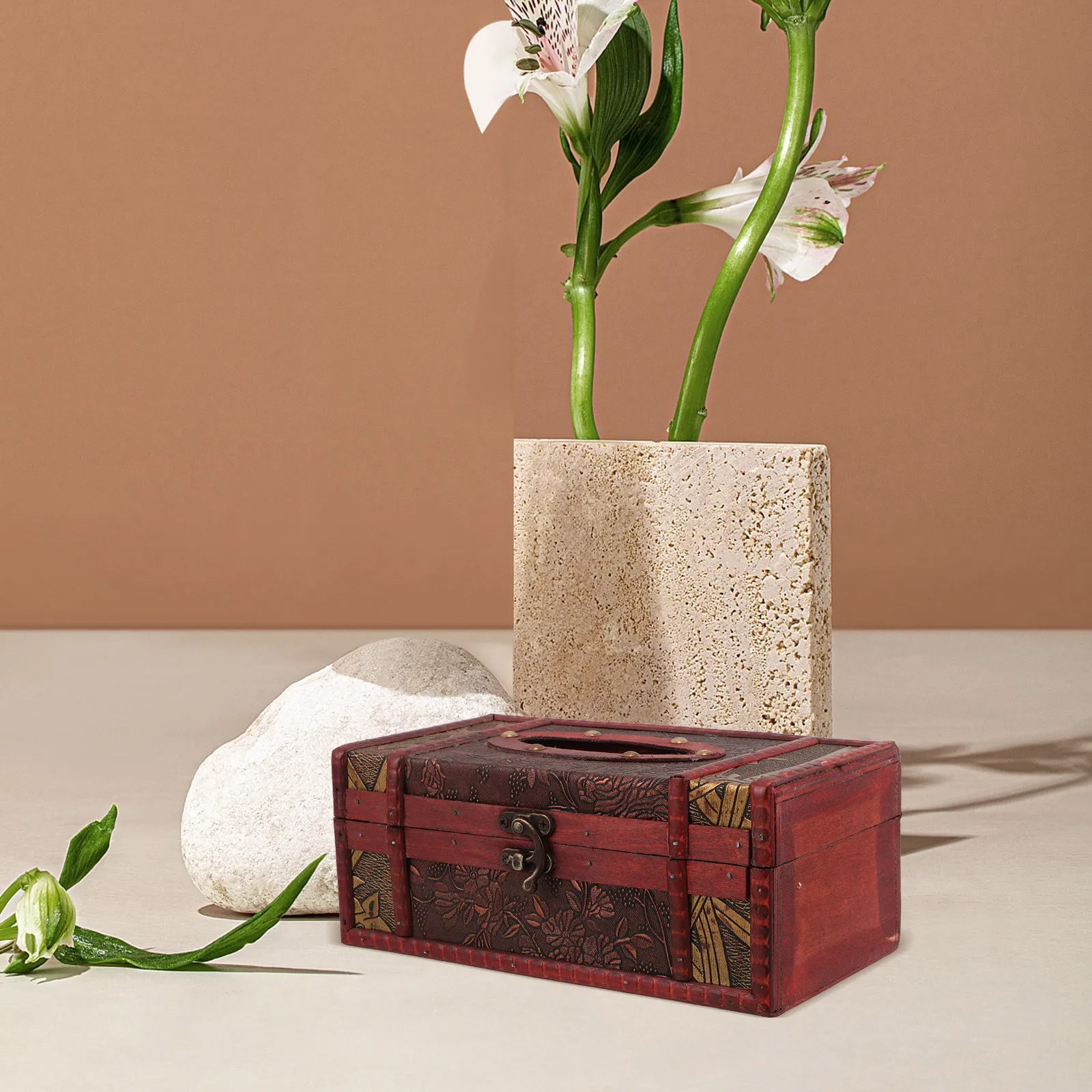 

Vintage Rectangular Wooden Tissue Box for Home Car Use Retro Style Napkin Dispenser Tissue Holder Living Room Kitchen Bathroom