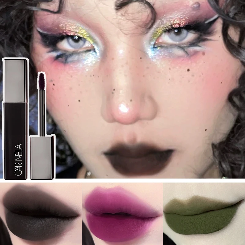

Матовый блеск для губ CARMELA, воздушный, коричнево-черный, бархатный, яркий цвет, тематика Хэллоуин, темный, шелковистый, большой объем, 6,5 г