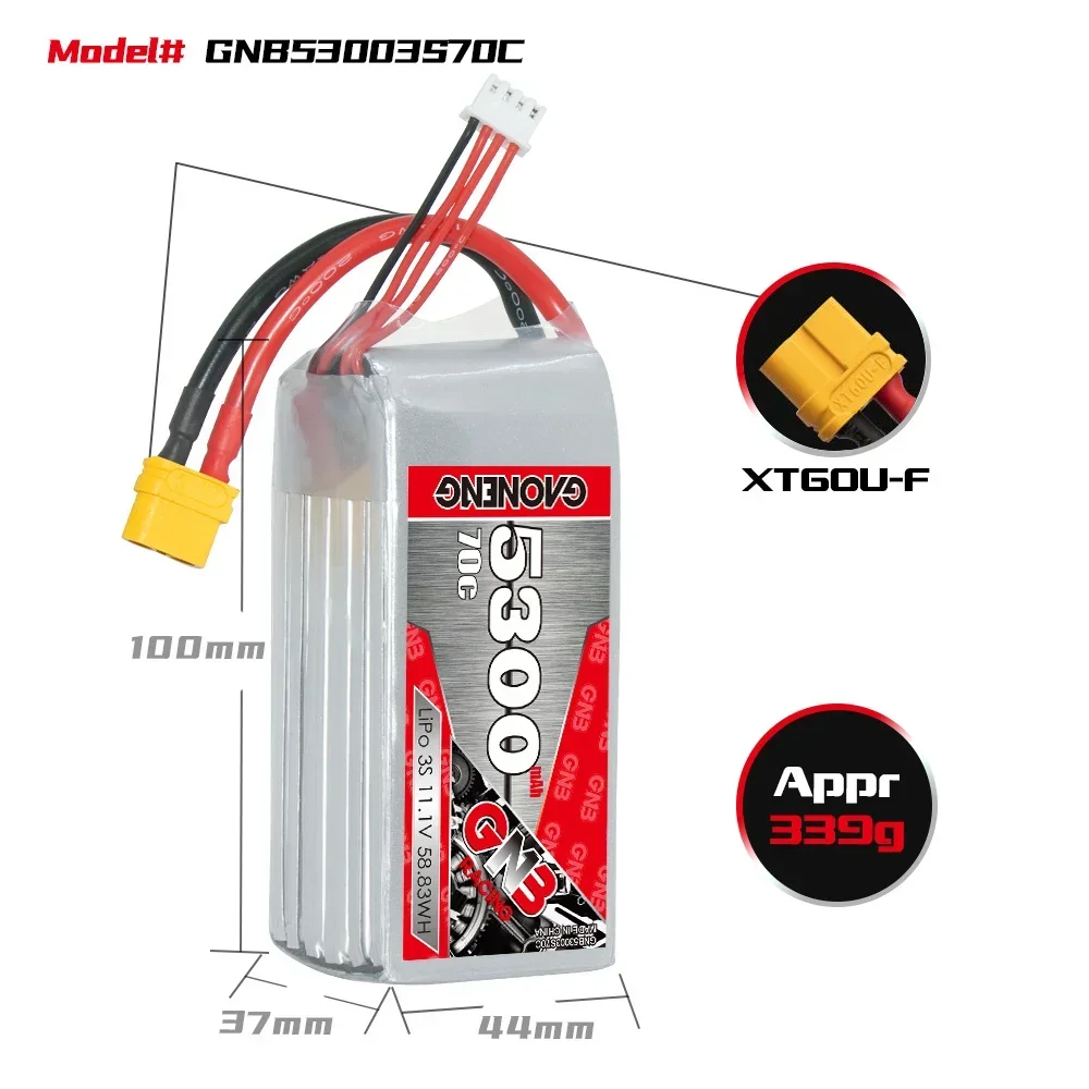 GAONENG GNB 3S2P 5300mAh 11.1V 70C Soft Shorty Lipo Battery Pack With XT90S EC5 XT60 Plug For RC Car Race Boat Truck Parts