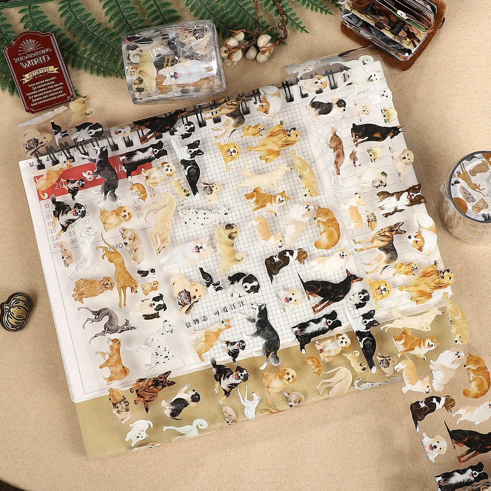 50mm*500cm Kawaii Pet Dogs Landscape PET Tape Creative DIY Journal Material Collage Scrapbooking Stationery
