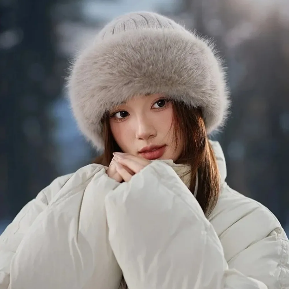 سماكة الشتاء المرأة قبعة الفراء الدافئة دون حافة الباردة واقية الدافئة حماية الأذن قبعات الصياد أدوات الاحترار