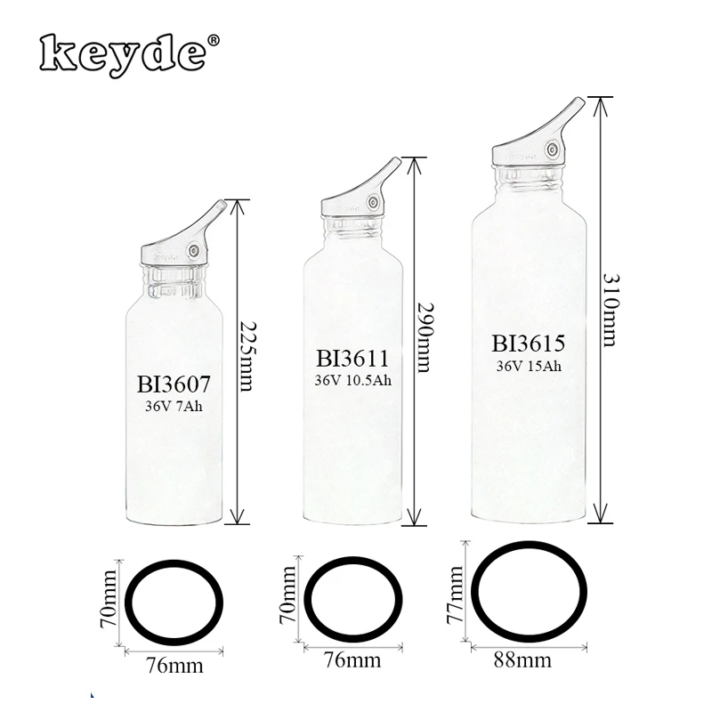 Keyde water bottle battery BI3607 BI3611 BI3615 eBike Lithium battery