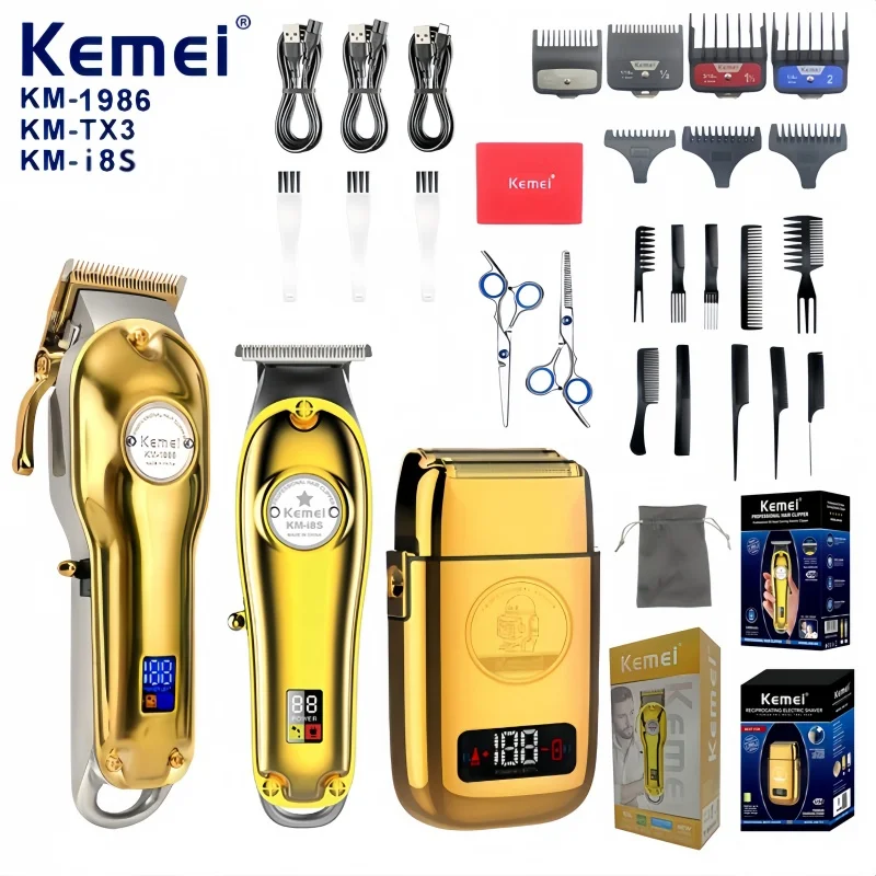 

Kemei KM-TX3 KM-1986 KM-i8S Metal Body Professional Cordless Hair Clipper Shaver, Men's Grooming Hair Trimmer,Kemei Trimmer