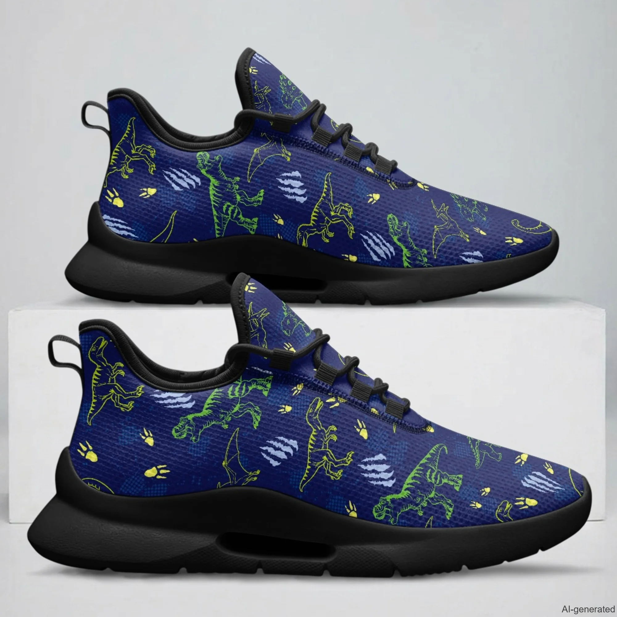 XIXIRIMIDO Lace-up Casual Shoes Men's Sneakers Breathable Mesh Walking Shoes Dinosaur Print Women's Fashion Shoes 35-48