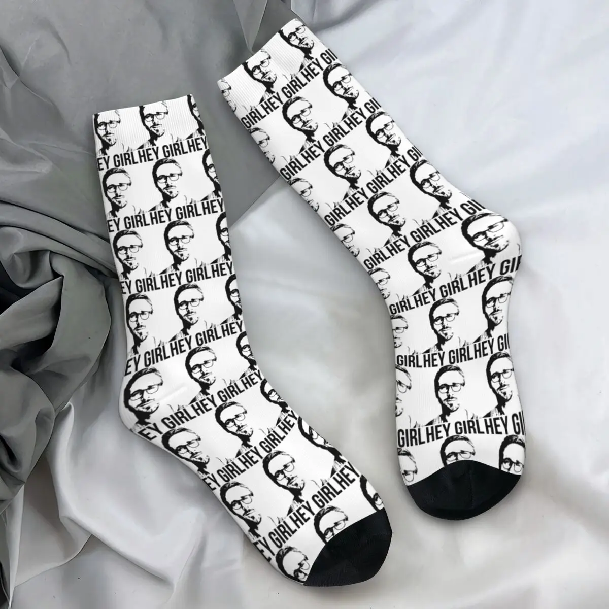 Hey Girl Ryan Gosling Stockings Men Theme Design Socks Soft Gothic Socks Autumn Running Anti-Slip Pattern Sock Birthday Present