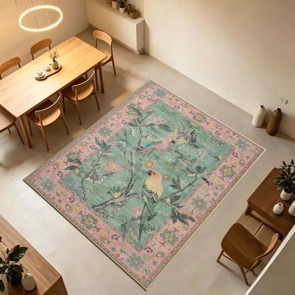 Green Parrot Carpet, Soft and Comfortable, Suitable for All Seasons, Easy to Maintain, Machine Washable, Indoor Rug, Suitable for Living Room, Bedroom, Dining Room, Hallway, Office, Terrace, Home and Outdoor Decoration