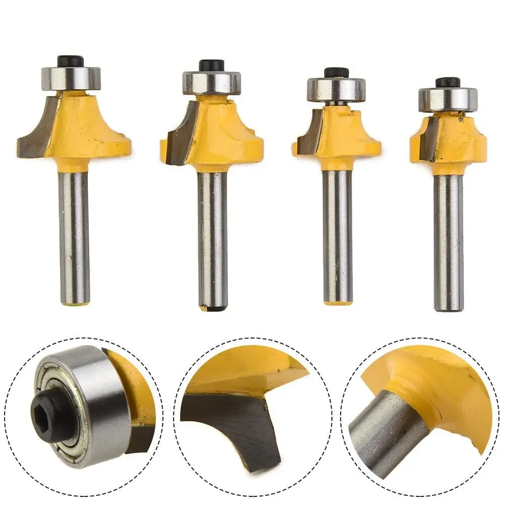 New 4pcs 1/4 Inch Shank Round Over Bead Edge Forming Router Bit 1/2 3/8/1/4 1/8