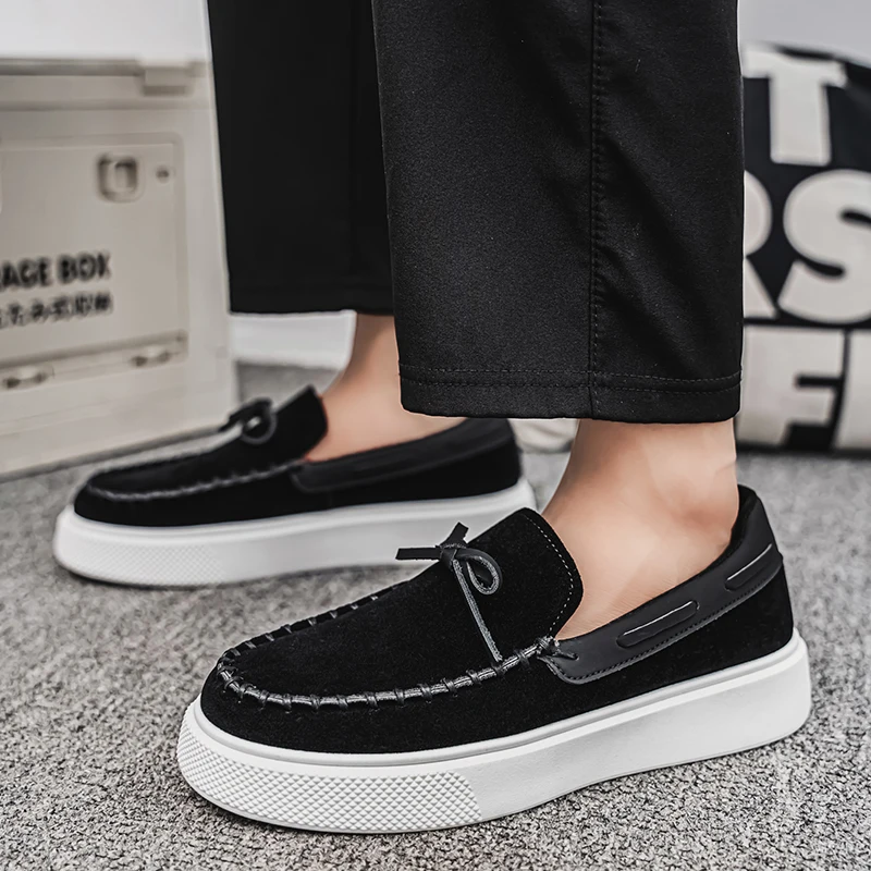 Men Loafers Shoes Summer Shoes Man New Fashion Canvas Footwear Soft Flat Comfy Flock Suede Leather Men Casual Vulcanized Shoe