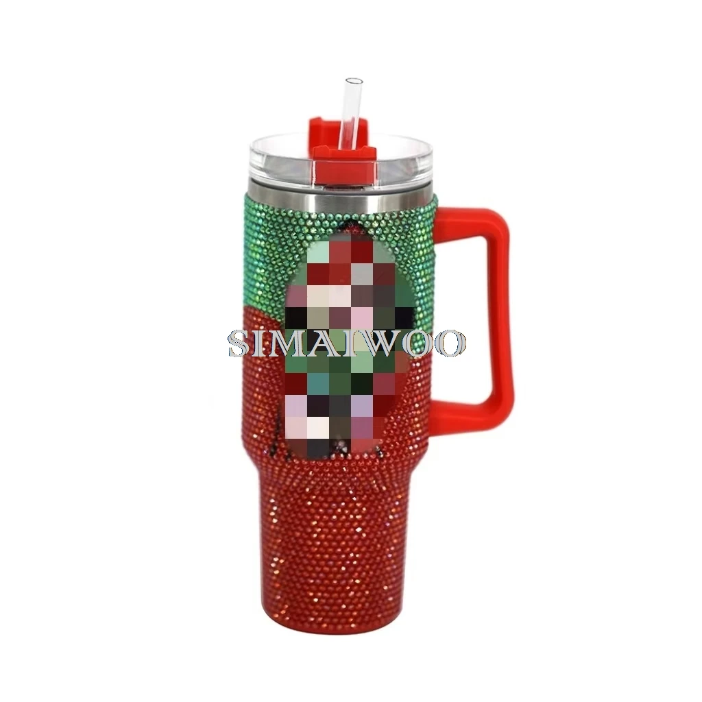 Suprise Christmas Gift Handmade Rhinestone Bling Tumbler Stainless Steel Cup DIY Mosaic 40 OZ Handle Coffee Mug Water bottle