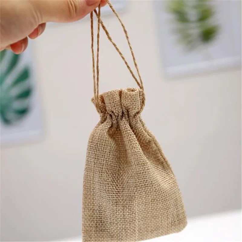

Storage bag Vintage solid linen bag with drawcord bag with opening and wedding gift small cloth bag multi specification Gift bag